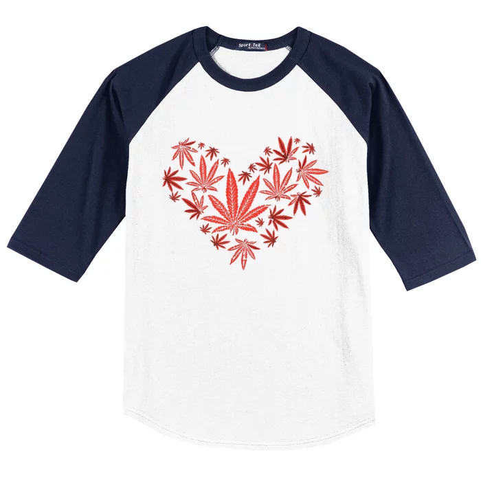 Weed Heart Funny Valentines Day Cannabis 420 Pot Stoner Gift Baseball Sleeve Shirt