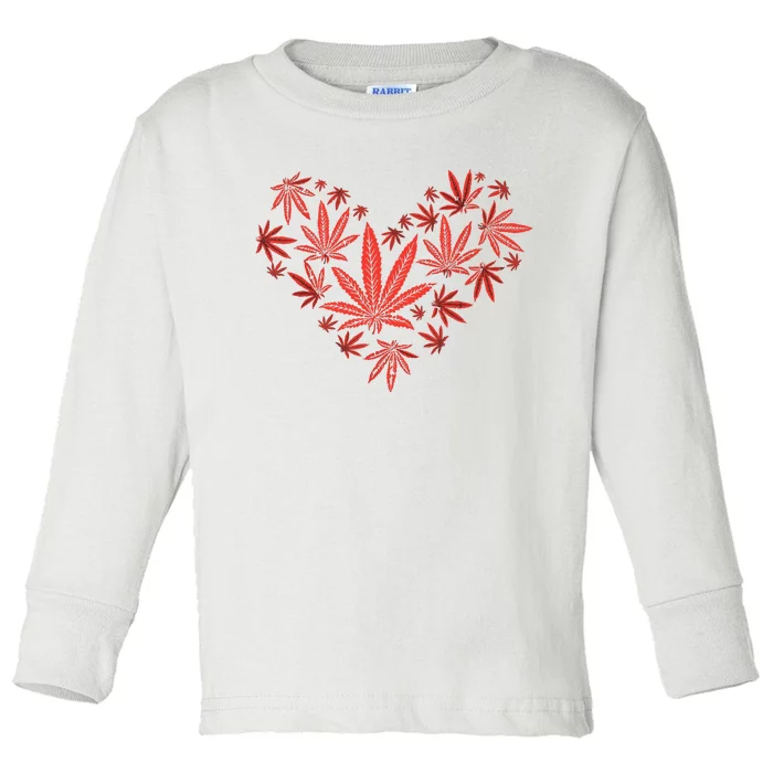 Weed Heart Funny Valentines Day Cannabis 420 Pot Stoner Gift Toddler Long Sleeve Shirt