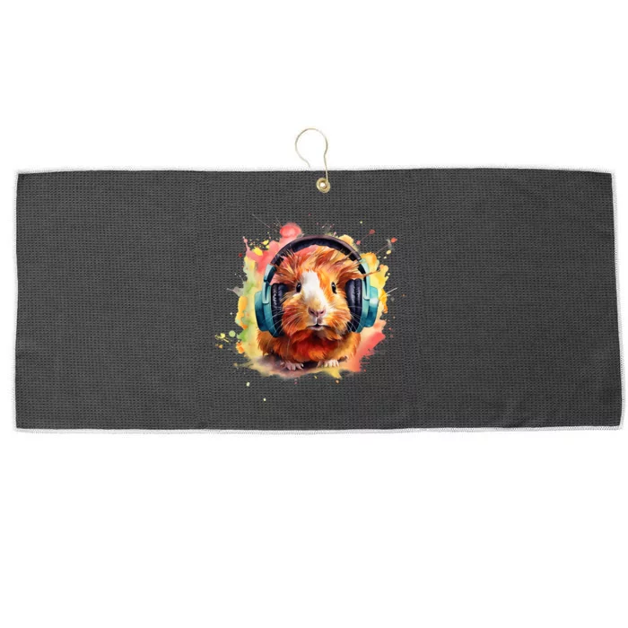 Watercolor Headphones Funny Guinea Pig Lovers Large Microfiber Waffle Golf Towel