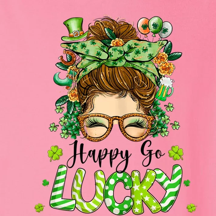 Womens Happy Go Lucky Messy Bun Shamrock St Patrick's Day Toddler Long Sleeve Shirt