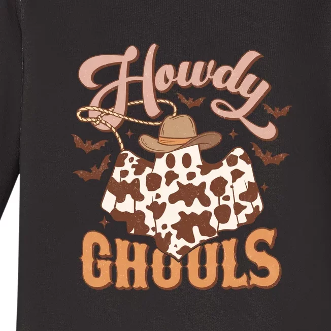 Western Howdy Ghouls Pumpkin Cowboy Cowgirl Halloween Gift Baby Long Sleeve Bodysuit