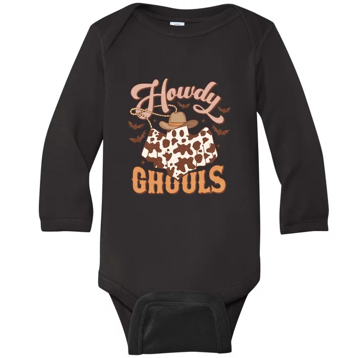 Western Howdy Ghouls Pumpkin Cowboy Cowgirl Halloween Gift Baby Long Sleeve Bodysuit