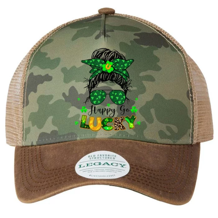 Women Happy Go Lucky Messy Bun Shamrock St Patrick's Day Legacy Tie Dye Trucker Hat