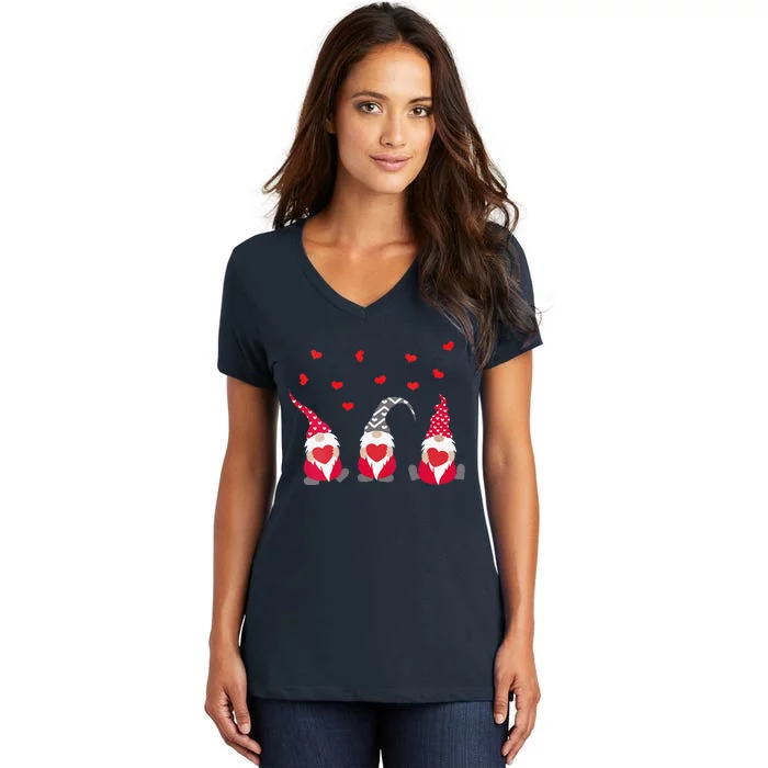 Womens Heart Gnome Valentine's Day Couple Matchings Love Women's V-Neck T-Shirt