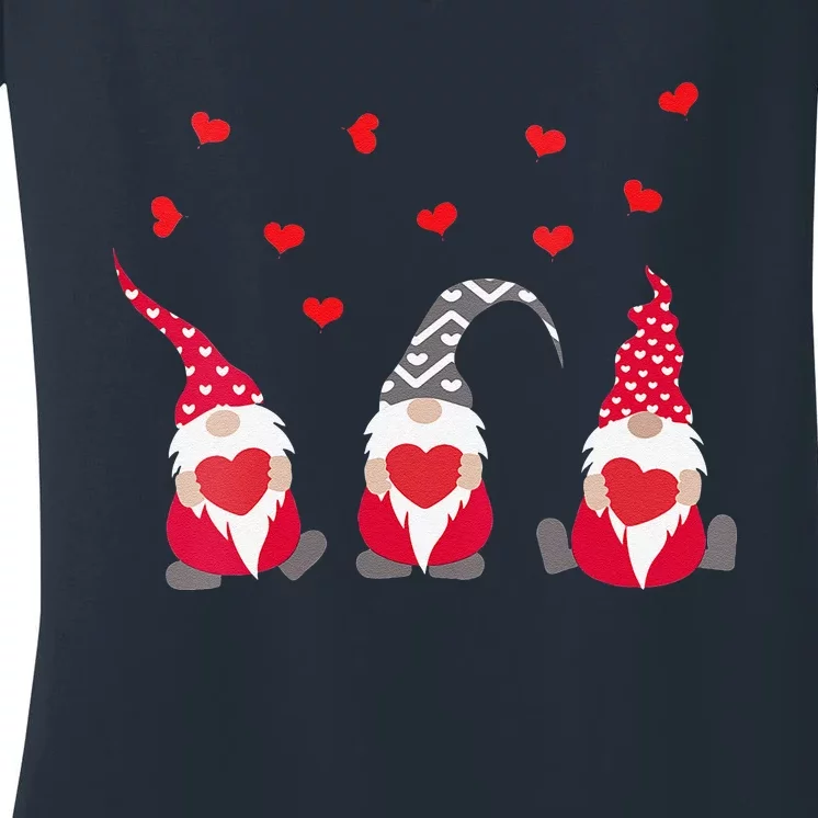 Womens Heart Gnome Valentine's Day Couple Matchings Love Women's V-Neck T-Shirt