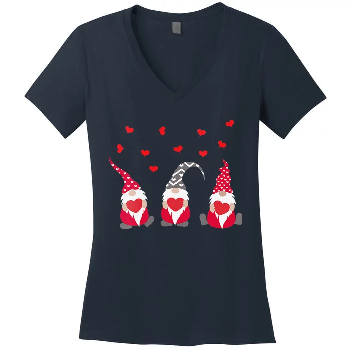 Womens Heart Gnome Valentine's Day Couple Matchings Love Women's V-Neck T-Shirt