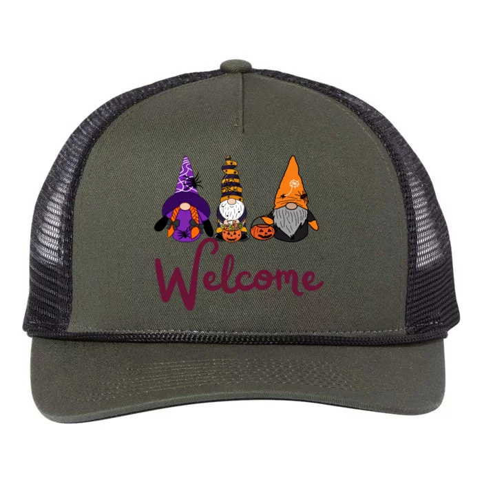 Welcome Halloween Gnome Funny Halloween Retro Rope Trucker Hat Cap