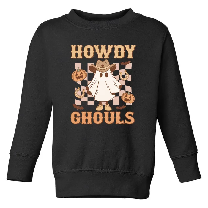 Western Howdy Ghouls Pumpkin Cowboy Cowgirl Halloween Gift Toddler Sweatshirt