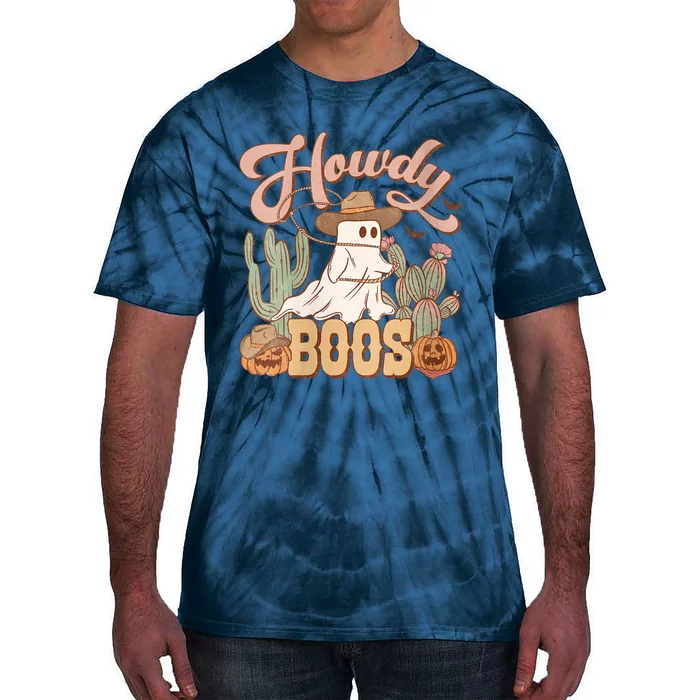 Western Halloween Howdy Boo Cute Ghost Spooky Cowgirl Cowboy VNeck Tie-Dye T-Shirt