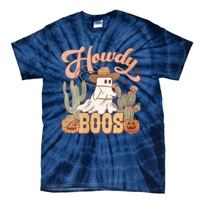 Western Halloween Howdy Boo Cute Ghost Spooky Cowgirl Cowboy VNeck Tie-Dye T-Shirt