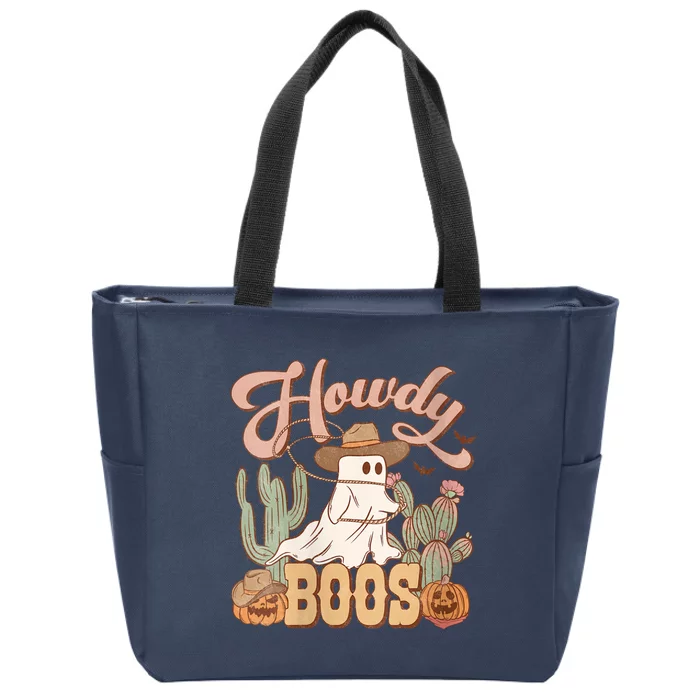 Western Halloween Howdy Boo Cute Ghost Spooky Cowgirl Cowboy VNeck Zip Tote Bag