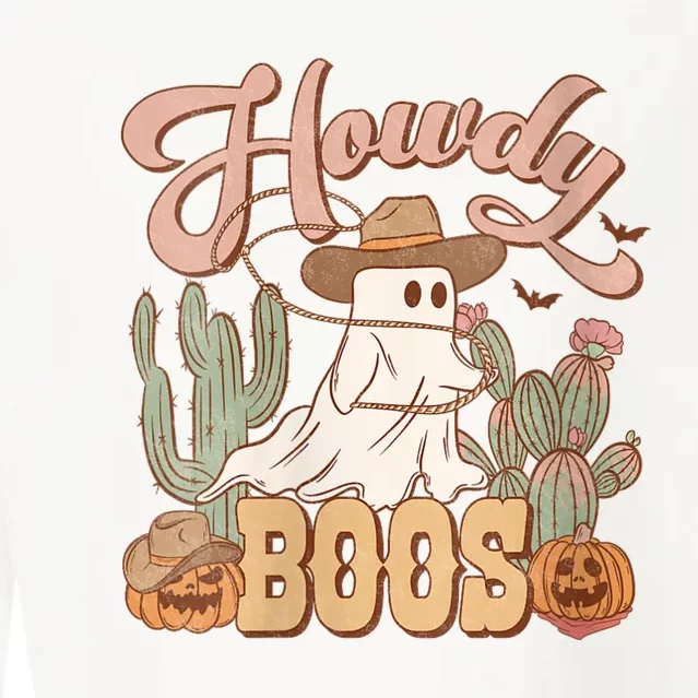 Western Halloween Howdy Boo Cute Ghost Spooky Cowgirl Cowboy VNeck Cropped Pullover Crew