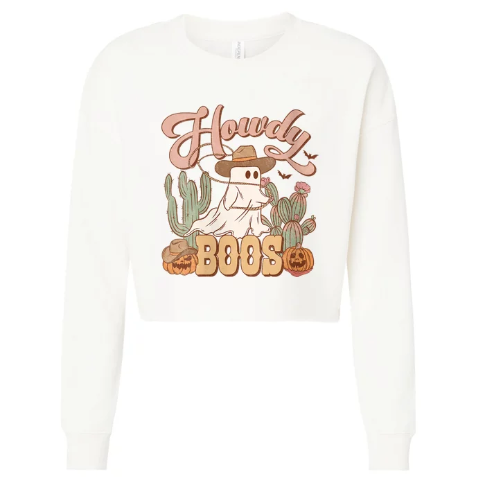 Western Halloween Howdy Boo Cute Ghost Spooky Cowgirl Cowboy VNeck Cropped Pullover Crew