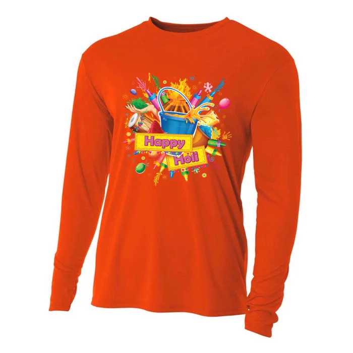 White Happy Holi Gift Colors India Hindu Spring Gift Cooling Performance Long Sleeve Crew