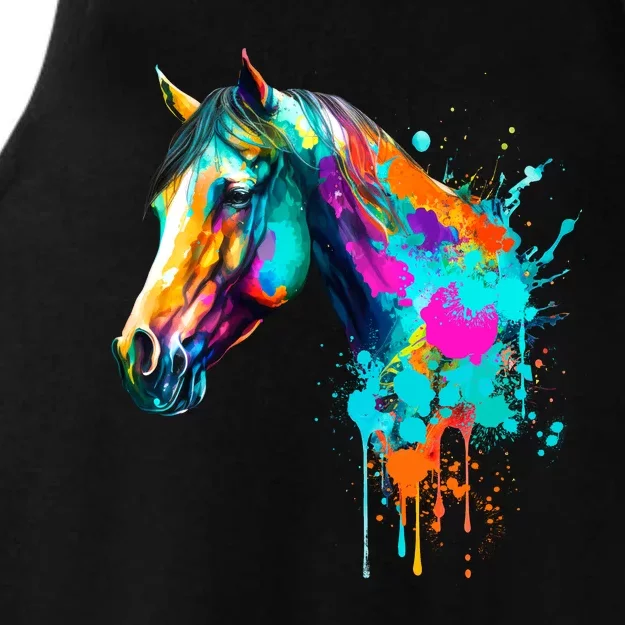 Watercolor Horse Head Ladies Tri-Blend Wicking Tank