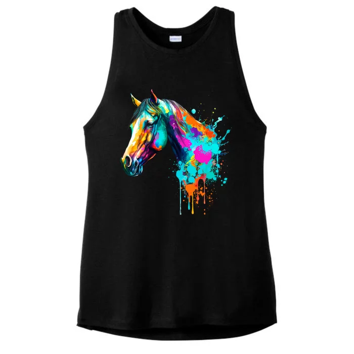 Watercolor Horse Head Ladies Tri-Blend Wicking Tank