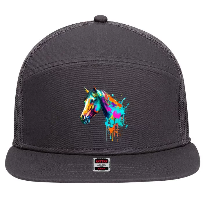 Watercolor Horse Head 7 Panel Mesh Trucker Snapback Hat