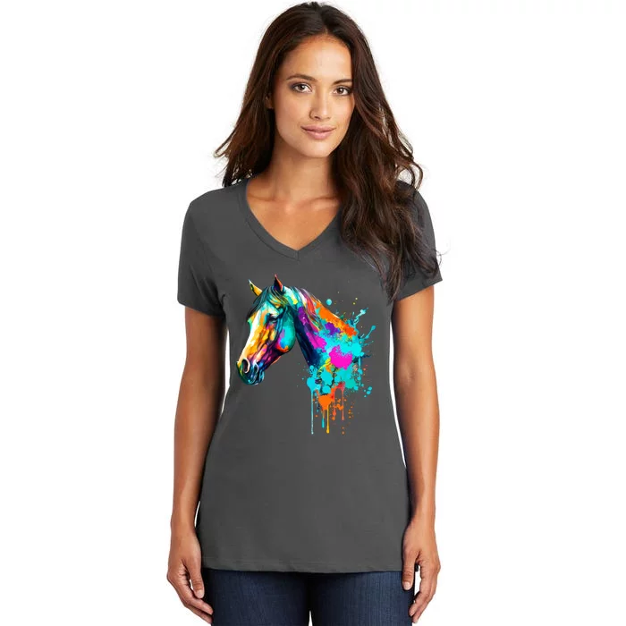 Watercolor Horse Head Women's V-Neck T-Shirt