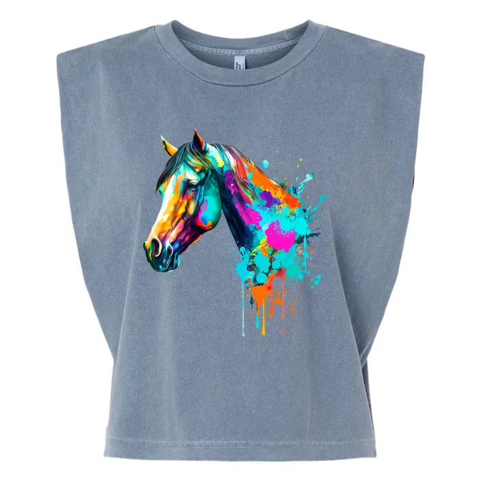 Watercolor Horse Head Garment-Dyed Women's Muscle Tee