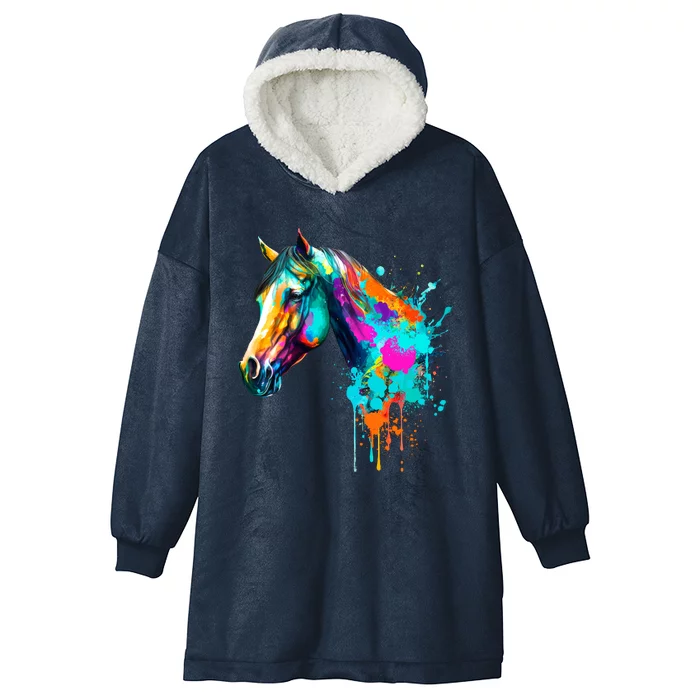 Watercolor Horse Head Hooded Wearable Blanket