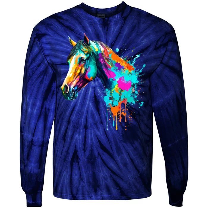 Watercolor Horse Head Tie-Dye Long Sleeve Shirt