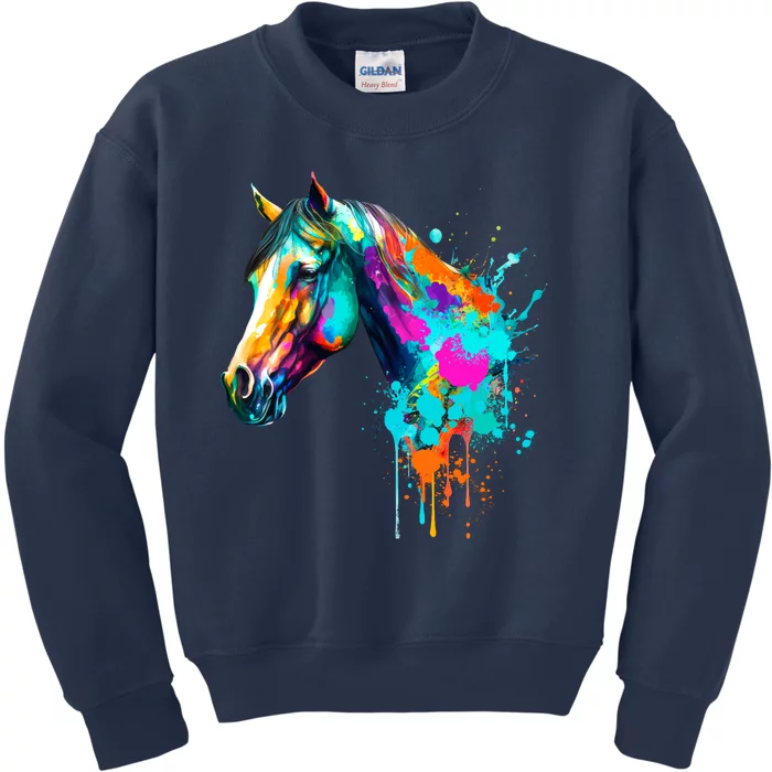 Watercolor Horse Head Kids Sweatshirt