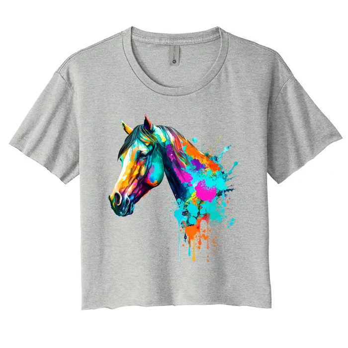 Watercolor Horse Head Women's Crop Top Tee