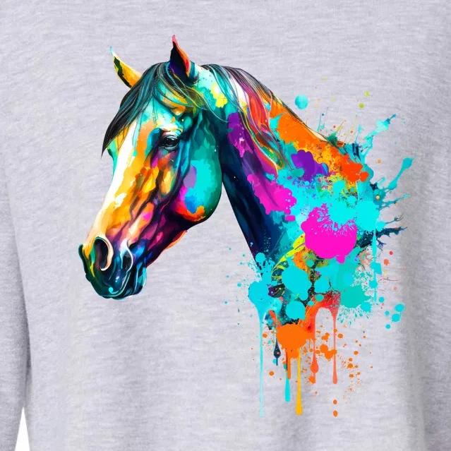 Watercolor Horse Head Cropped Pullover Crew