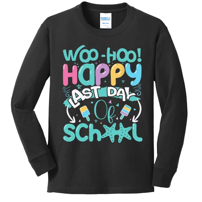 Woo Hoo Happy Last Day of School Fun Teacher Student Kids Long Sleeve Shirt