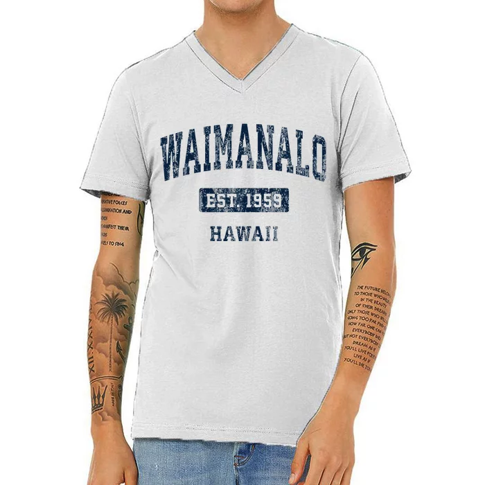 Waimanalo Hawaii Hi Vintage Sports Established V-Neck T-Shirt