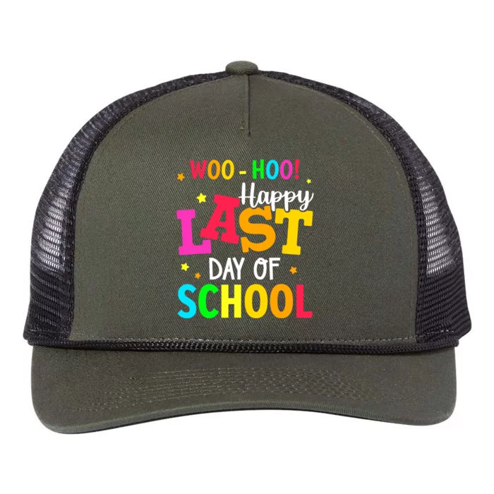 Woo Hoo Happy Last Day of School For Teachers Students Retro Rope Trucker Hat Cap