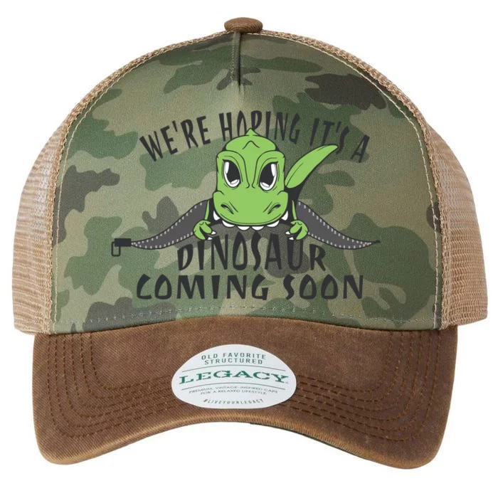 We're Hoping It's A Dinosaur Coming Soon Pregnancy Announcement Legacy Tie Dye Trucker Hat