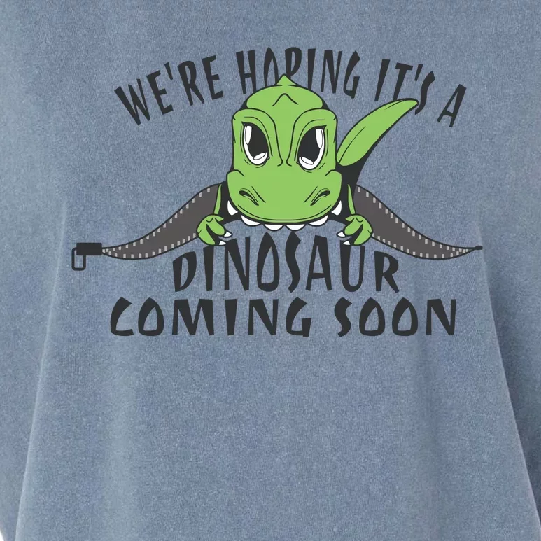 We're Hoping It's A Dinosaur Coming Soon Pregnancy Announcement Garment-Dyed Women's Muscle Tee