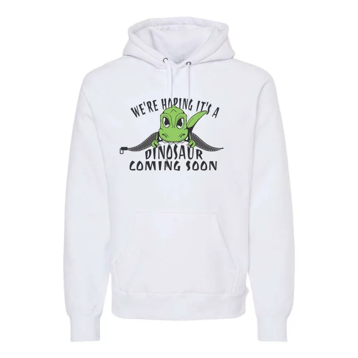 We're Hoping It's A Dinosaur Coming Soon Pregnancy Announcement Premium Hoodie