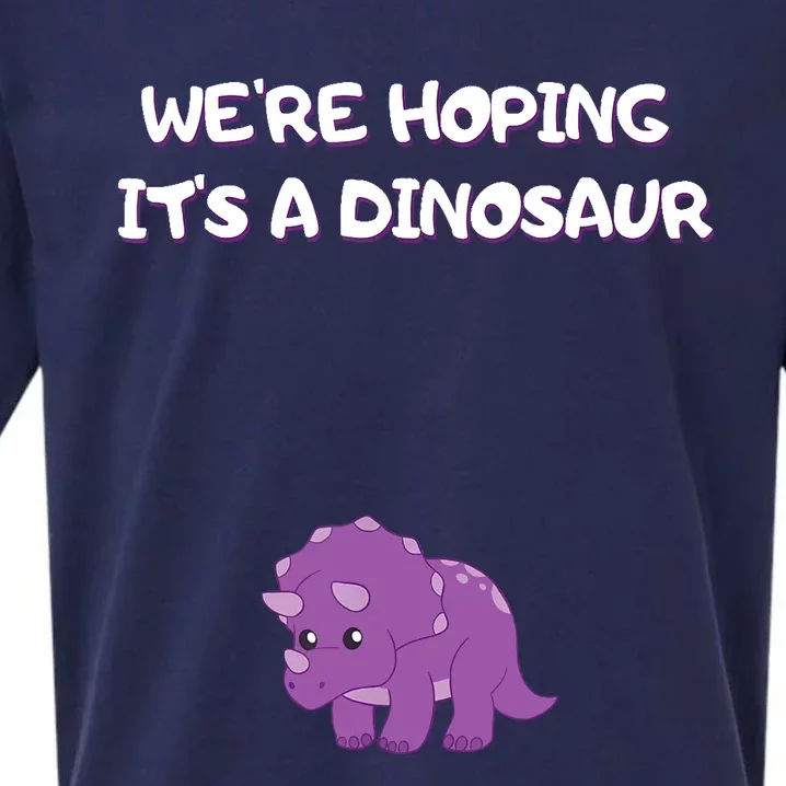 We're Hoping It's A Dinosaur Funny Pregnancy Sueded Cloud Jersey T-Shirt