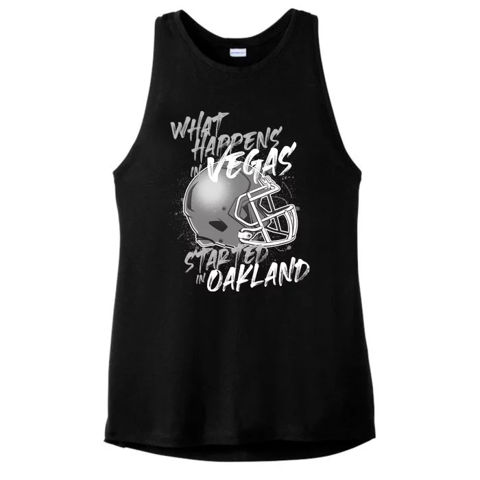 What Happens In Vegas Started In Oakland Football Fan Ladies Tri-Blend Wicking Tank