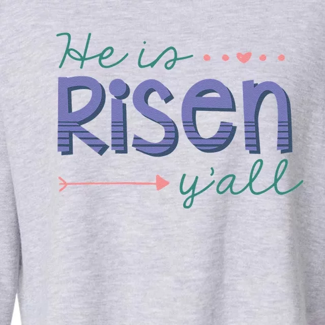 Womens He Is Risen Y'all Southern Style Easter Christian Cropped Pullover Crew