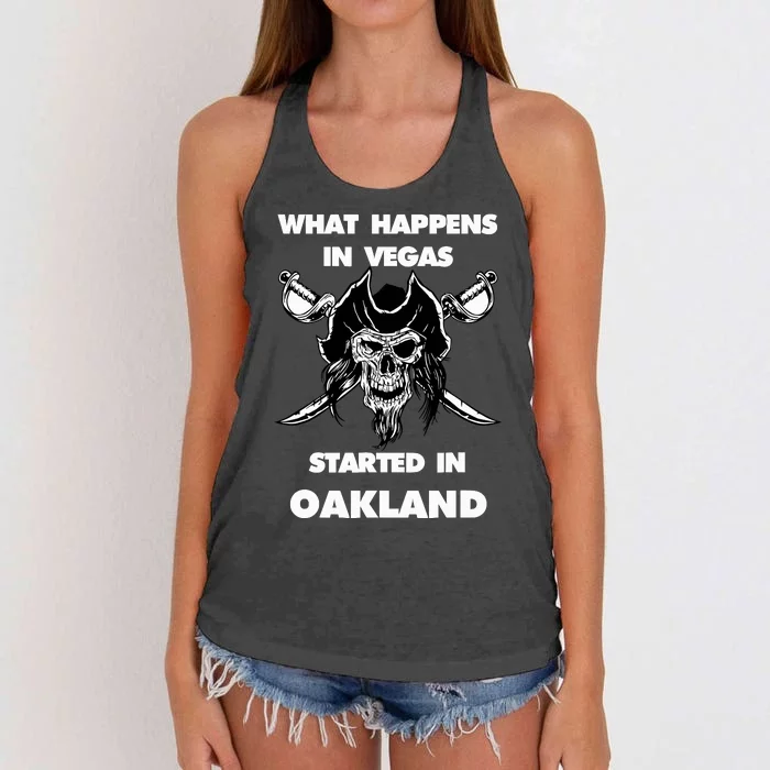 What Happens In Vegas Started In Oakland Gift Christmas Women's Knotted Racerback Tank