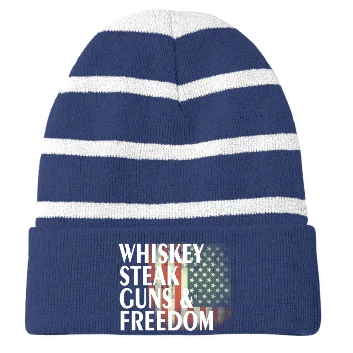 Whiskey Steak Guns And Freedom Striped Beanie with Solid Band