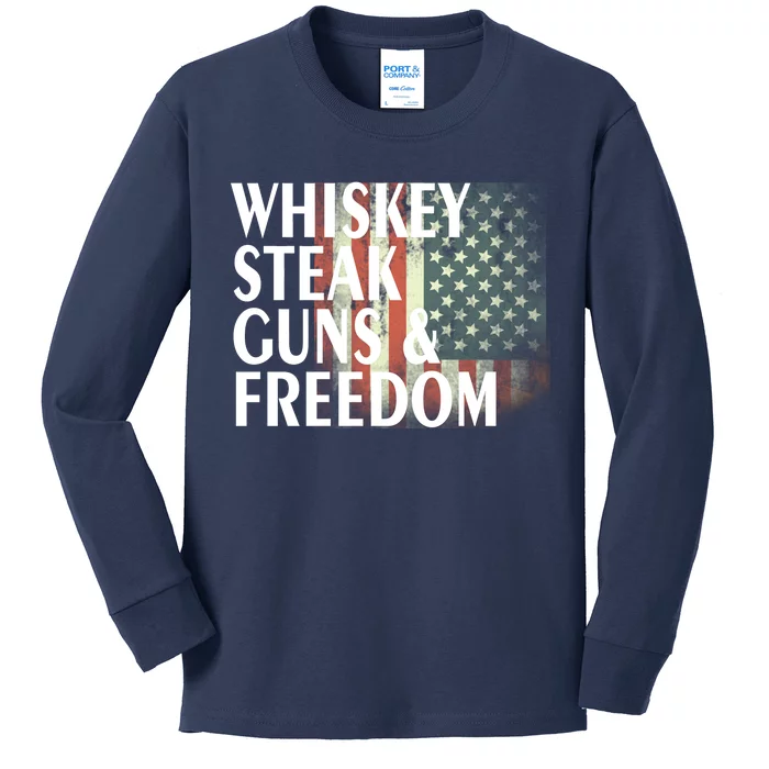 Whiskey Steak Guns And Freedom Kids Long Sleeve Shirt