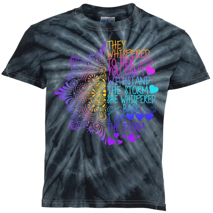 Whispered Back I Am The Storm Floral Kids Tie-Dye T-Shirt