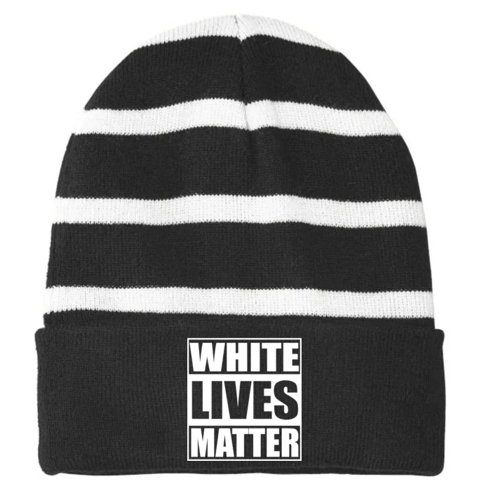 White Lives Matter Striped Beanie with Solid Band