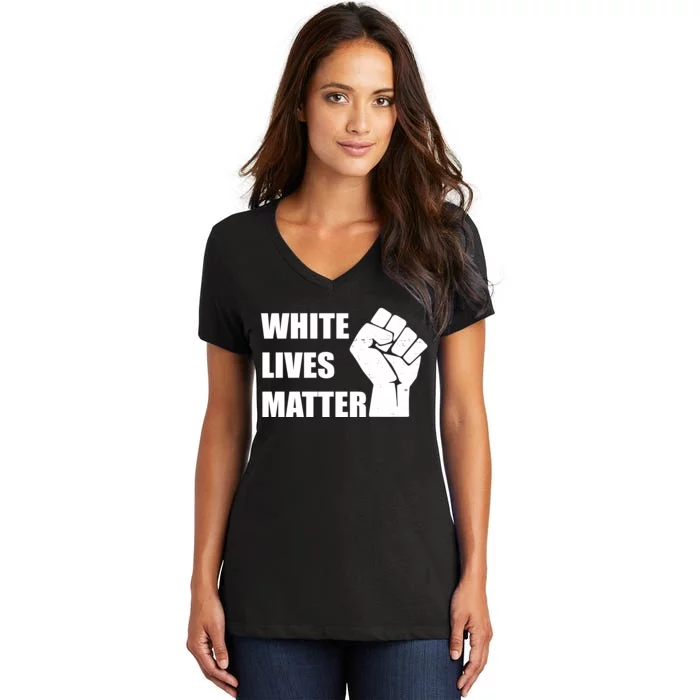 White Lives Matter Fist Women's V-Neck T-Shirt