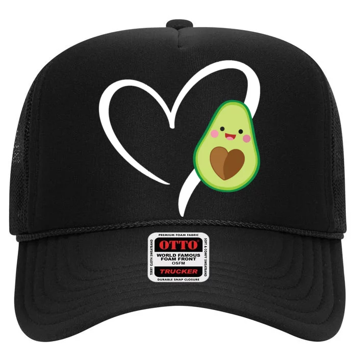 Women Heart Love Avocados Vneck High Crown Mesh Trucker Hat