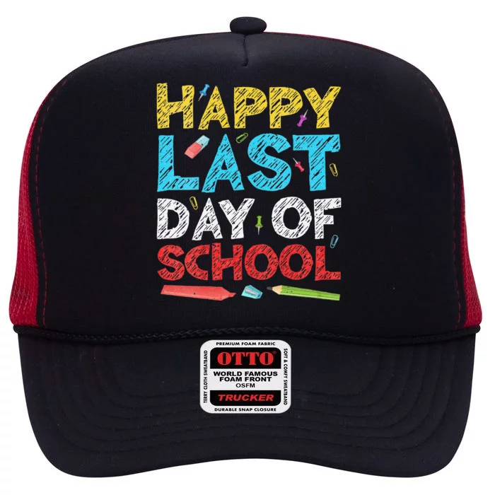 Womens Happy Last Day Of School Students And Teachers Gift High Crown Mesh Trucker Hat