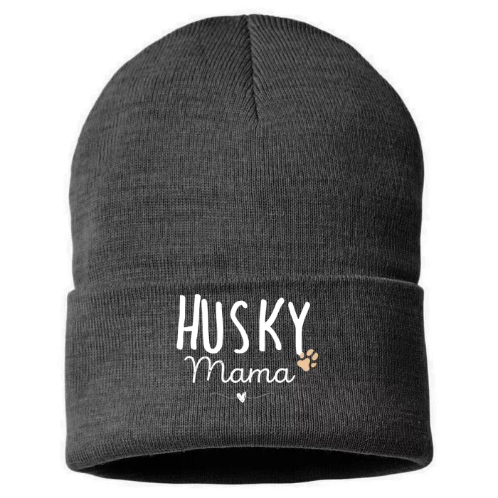 Womens Husky Mama Husky Mom Gifts Dog Lover Siberian Husky Mom Paw Sustainable Knit Beanie