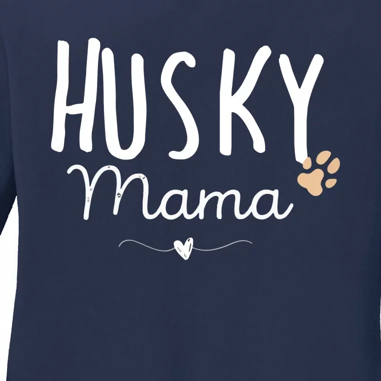 Womens Husky Mama Husky Mom Gifts Dog Lover Siberian Husky Mom Paw Ladies Long Sleeve Shirt