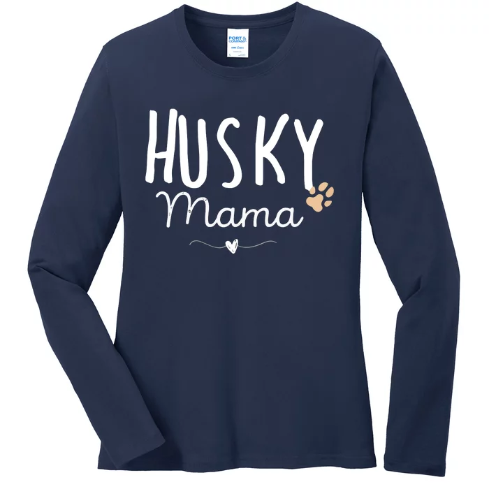 Womens Husky Mama Husky Mom Gifts Dog Lover Siberian Husky Mom Paw Ladies Long Sleeve Shirt