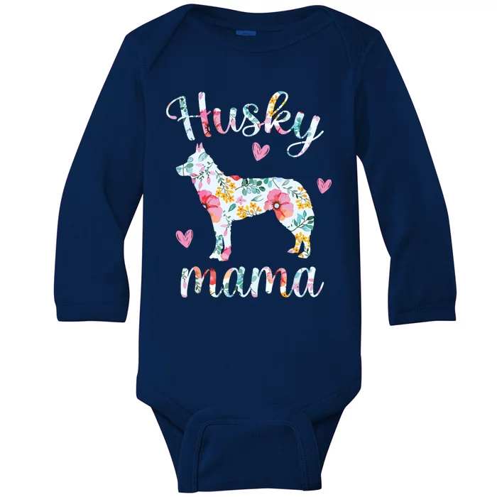 Womens Husky Mom Funny Siberian Husky Mama Dog Lover Owner Baby Long Sleeve Bodysuit