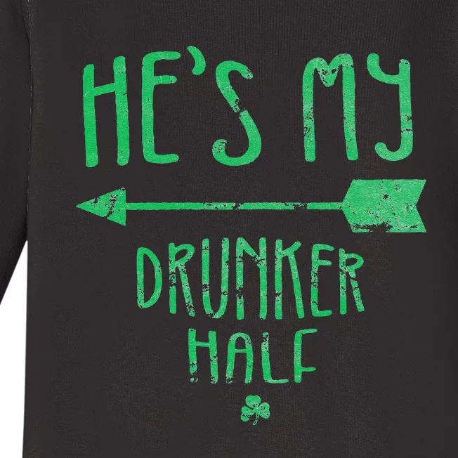 Womens He's My Drunker Half Saint Patrick's Day Couples Baby Long Sleeve Bodysuit